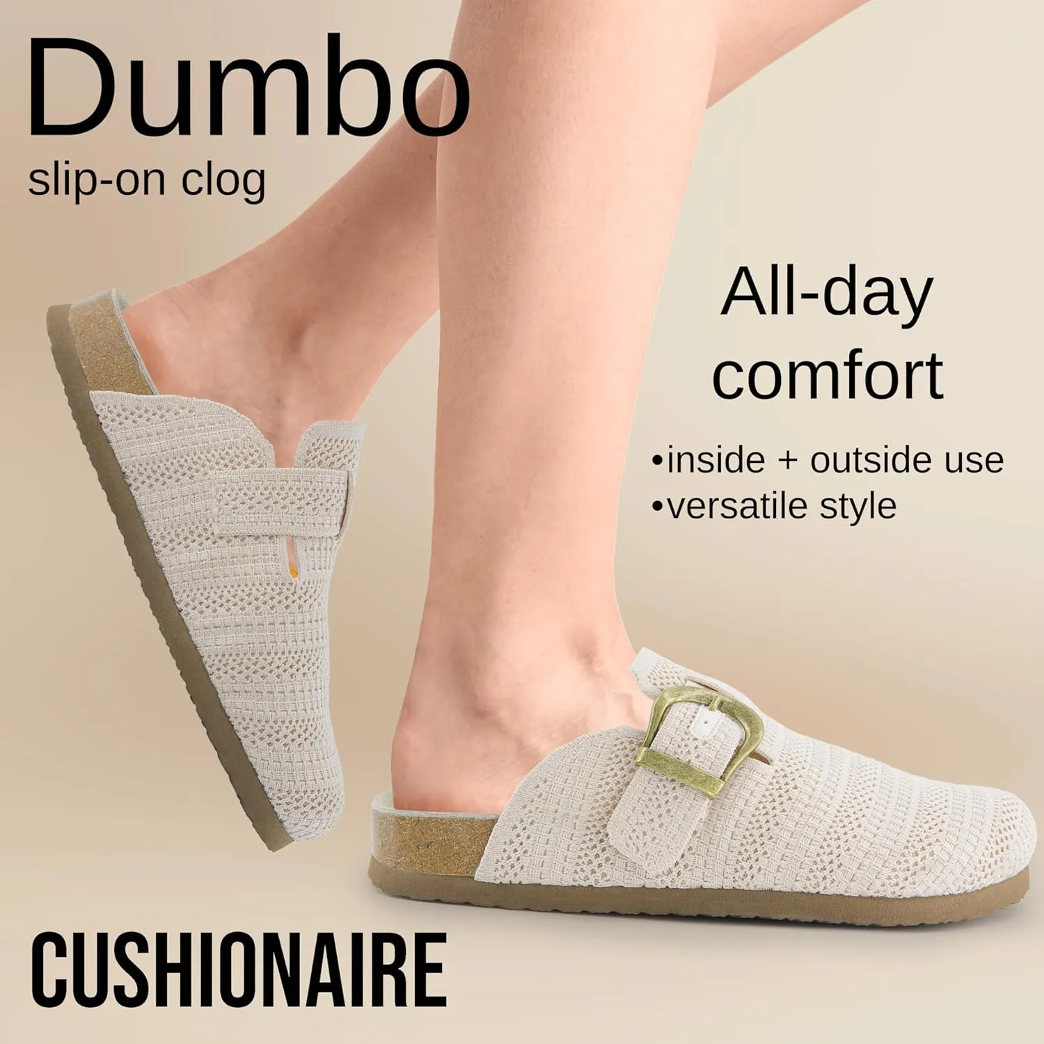 CUSHIONAIRE Dumbo Slip-On Clogs for Women with Textured Knit Upper, Adjustable Buckle, and Cushioned Footbed  Stylish and Comfortable Women's Shoes