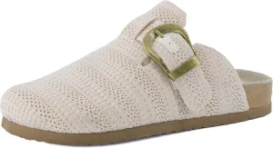 CUSHIONAIRE Dumbo Slip-On Clogs for Women with Textured Knit Upper, Adjustable Buckle, and Cushioned Footbed  Stylish and Comfortable Women's Shoes