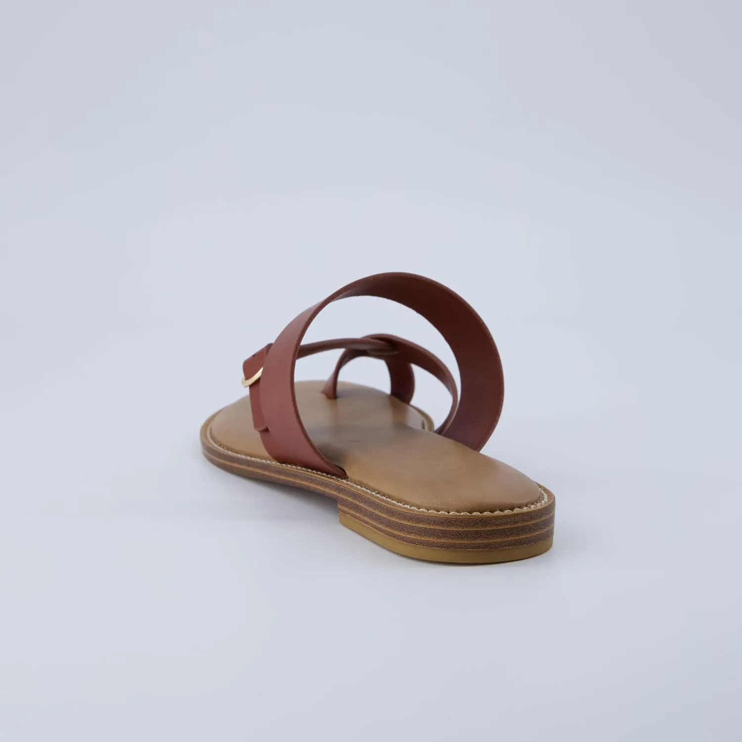 CUSHIONAIRE Laws Womens Flat Sandal  Faux Leather Slip-On with Toe Loop, Adjustable Buckle & Cushioned Footbed