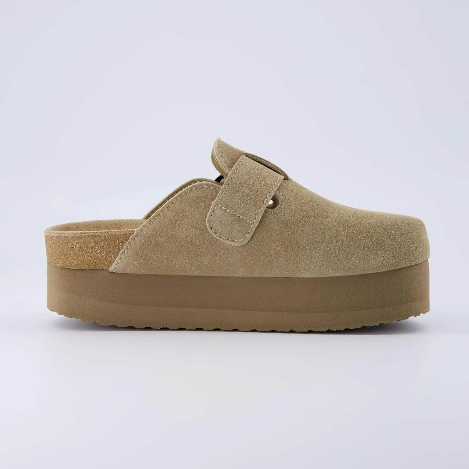 CUSHIONAIRE Women's Granola *Previous Buckle Issue Fixed* Genuine Suede Cork Footbed Platform Clog,  Comfort, Wide Widths Available