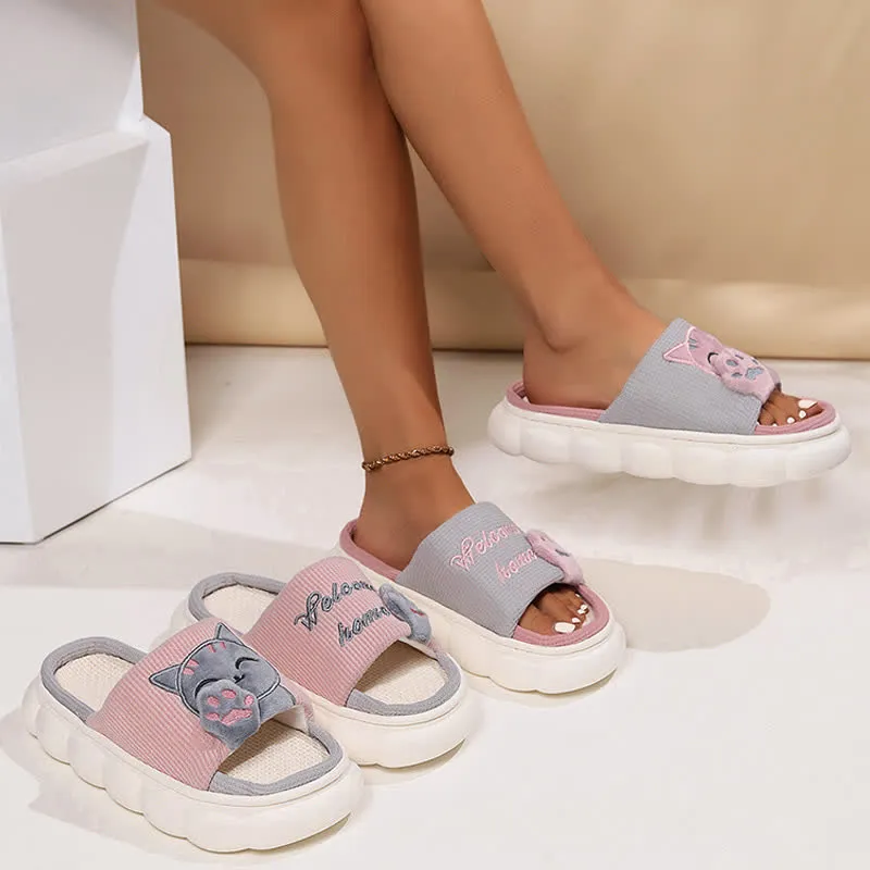 Cute Cartoon Kitten Home Slippers