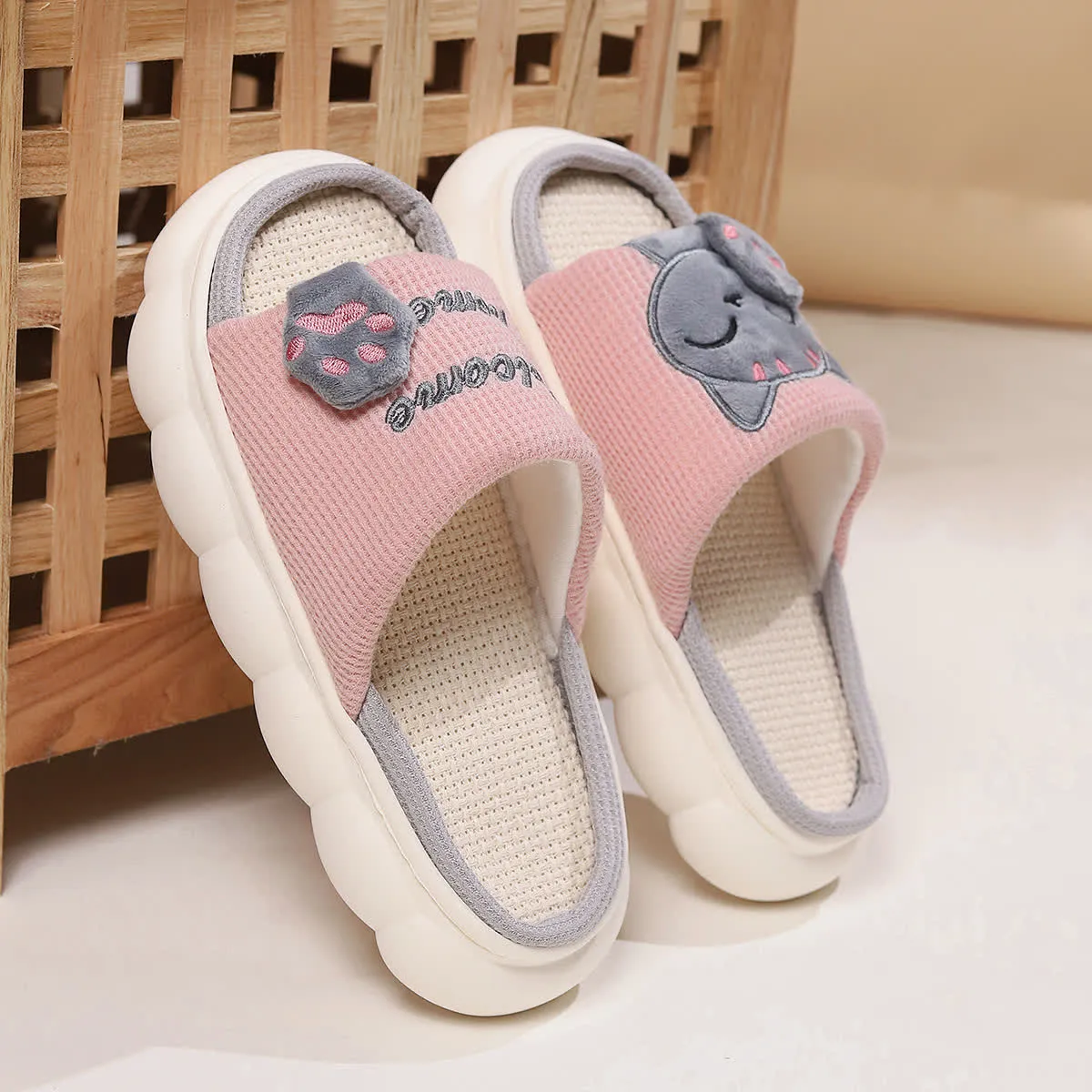Cute Cartoon Kitten Home Slippers