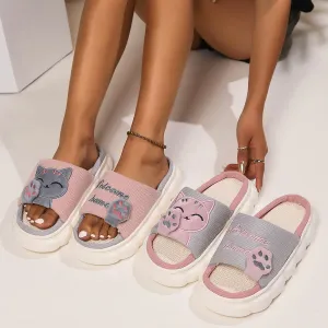 Cute Cartoon Kitten Home Slippers