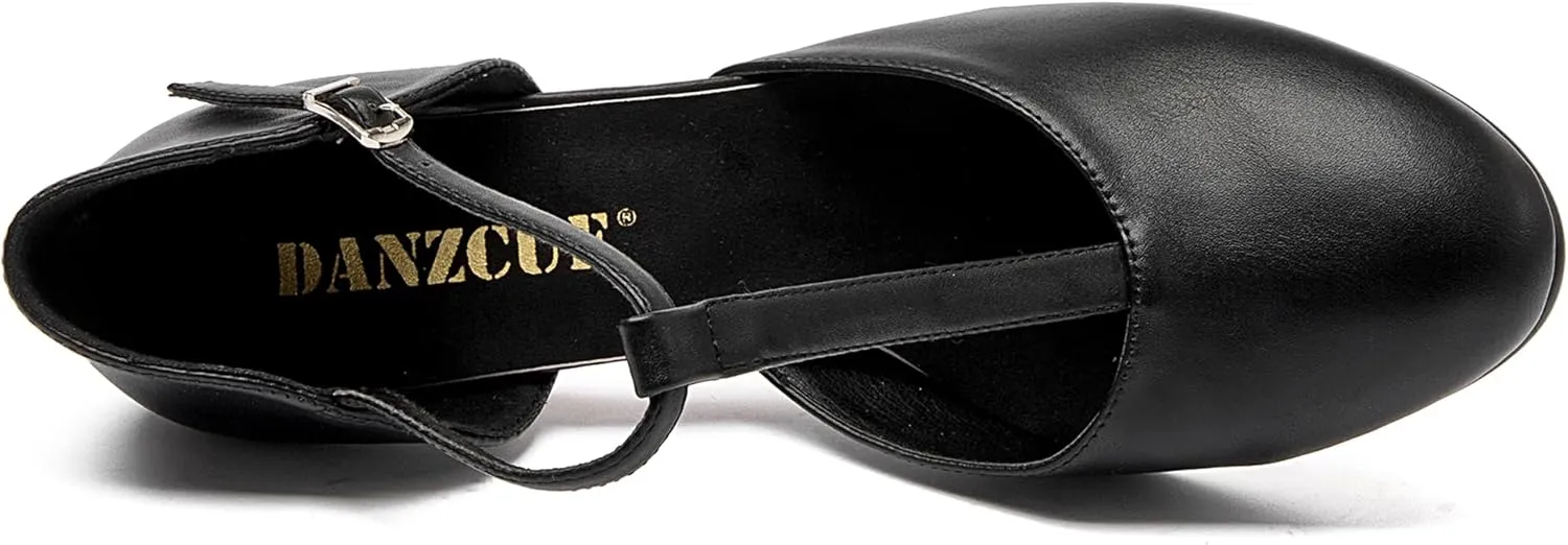 Danzcue T-Strap Character Dance Shoes for Women Big Kid, Ballroom Dance Shoes, 3 Inch / 2.3 Inch Heel,