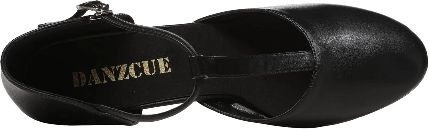 Danzcue T-Strap Character Dance Shoes for Women Big Kid, Ballroom Dance Shoes, 3 Inch / 2.3 Inch Heel,