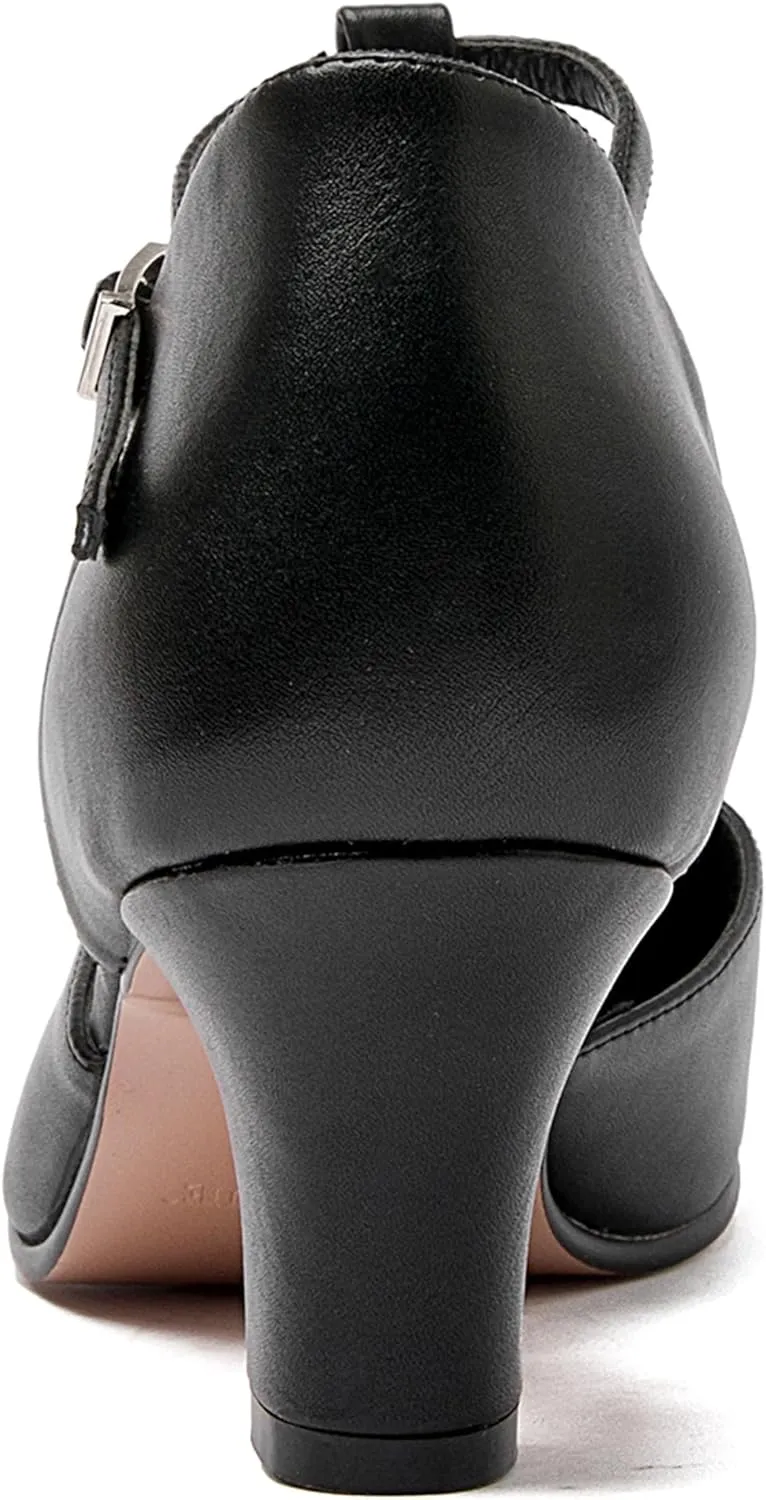 Danzcue T-Strap Character Dance Shoes for Women Big Kid, Ballroom Dance Shoes, 3 Inch / 2.3 Inch Heel,