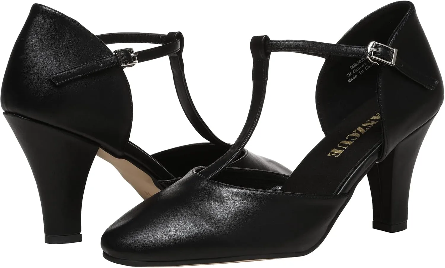 Danzcue T-Strap Character Dance Shoes for Women Big Kid, Ballroom Dance Shoes, 3 Inch / 2.3 Inch Heel,
