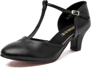 Danzcue T-Strap Character Dance Shoes for Women Big Kid, Ballroom Dance Shoes, 3 Inch / 2.3 Inch Heel,
