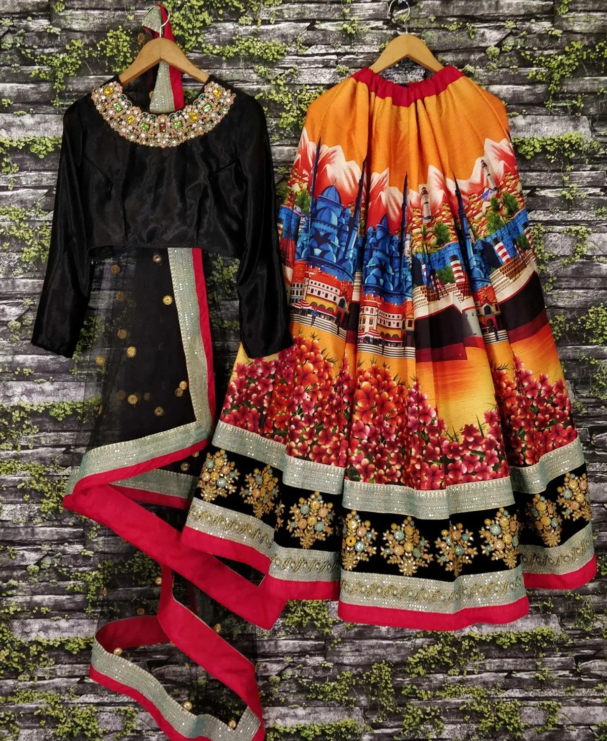 Desiring Black Colored Partywear Designer Embroidered Art Silk Lehenga Choli