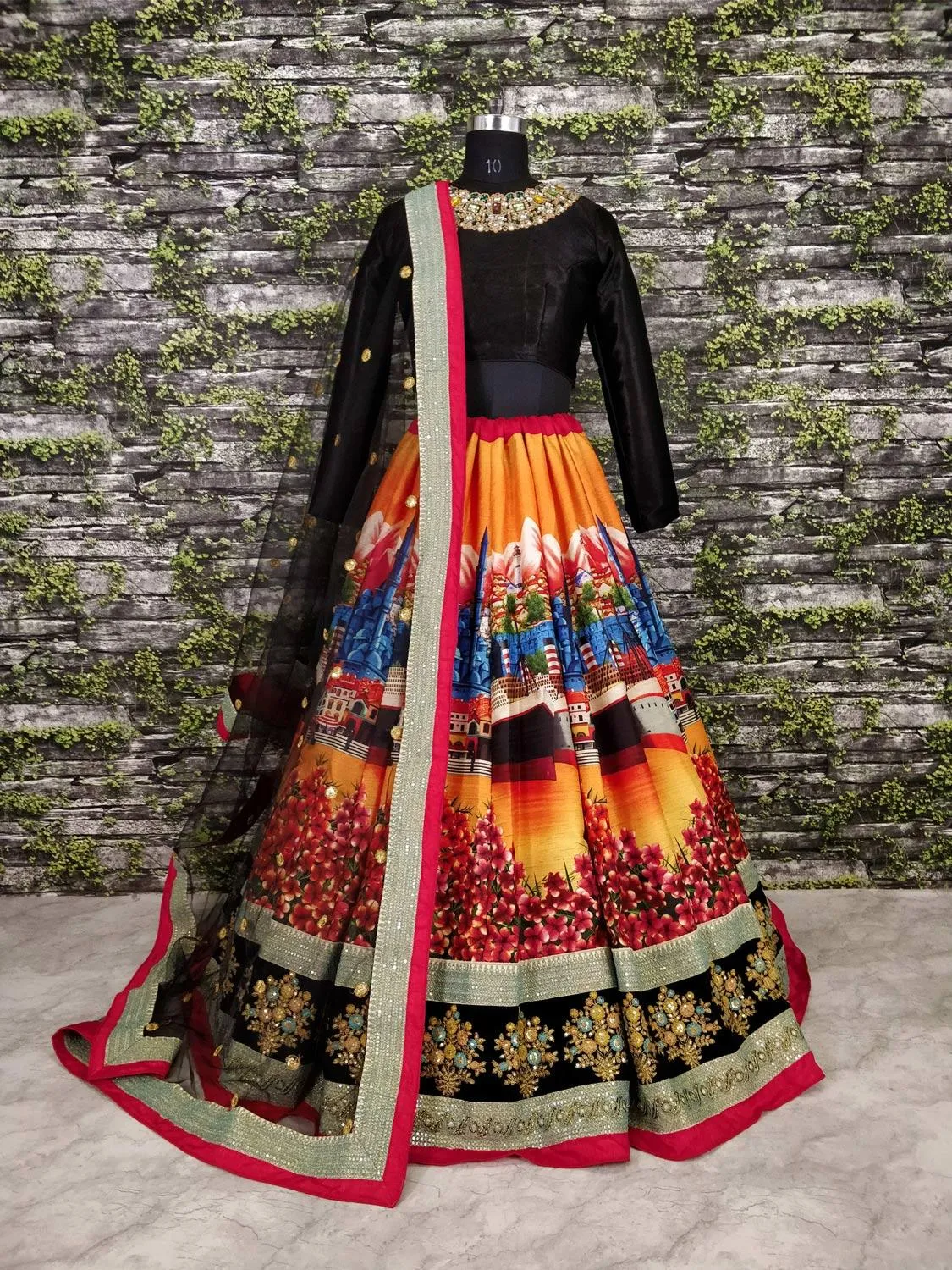 Desiring Black Colored Partywear Designer Embroidered Art Silk Lehenga Choli