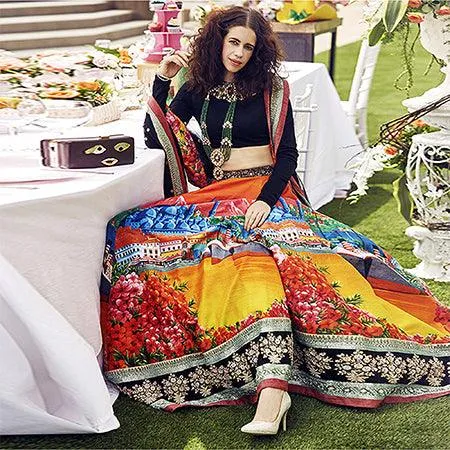 Desiring Black Colored Partywear Designer Embroidered Art Silk Lehenga Choli