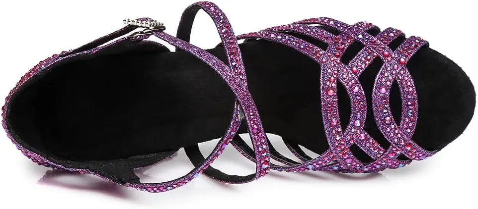 DKZSYIM Women 's Satin Latin Dance Shoes Rhinestone Ballroom Salsa Performance Practice Dancing Shoes,Model YCL356