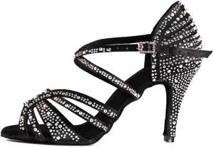 DKZSYIM Women 's Satin Latin Dance Shoes Rhinestone Ballroom Salsa Performance Practice Dancing Shoes,Model YCL356
