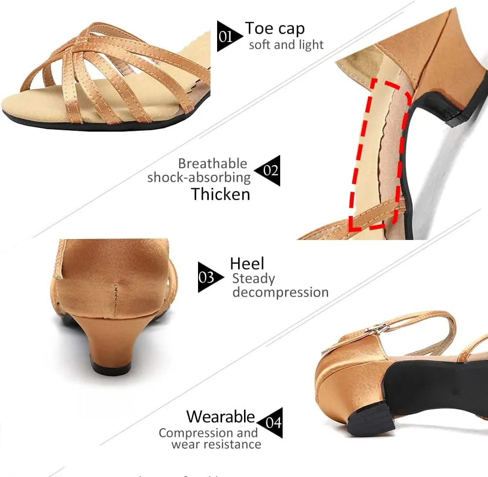DKZSYIM Women's Satin Latin Dance Shoes Ballroom Salsa Performance Practice Dancing Shoes,Model LP-1213ZS