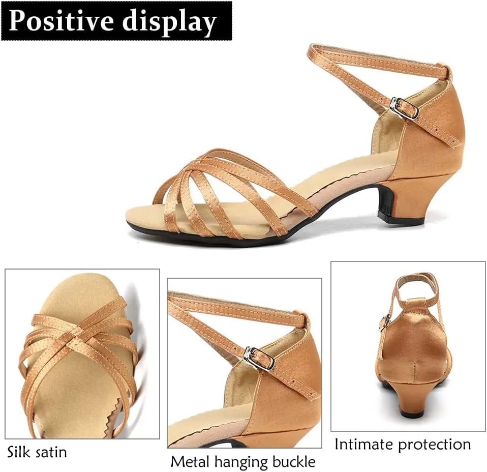 DKZSYIM Women's Satin Latin Dance Shoes Ballroom Salsa Performance Practice Dancing Shoes,Model LP-1213ZS