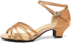 DKZSYIM Women's Satin Latin Dance Shoes Ballroom Salsa Performance Practice Dancing Shoes,Model LP-1213ZS