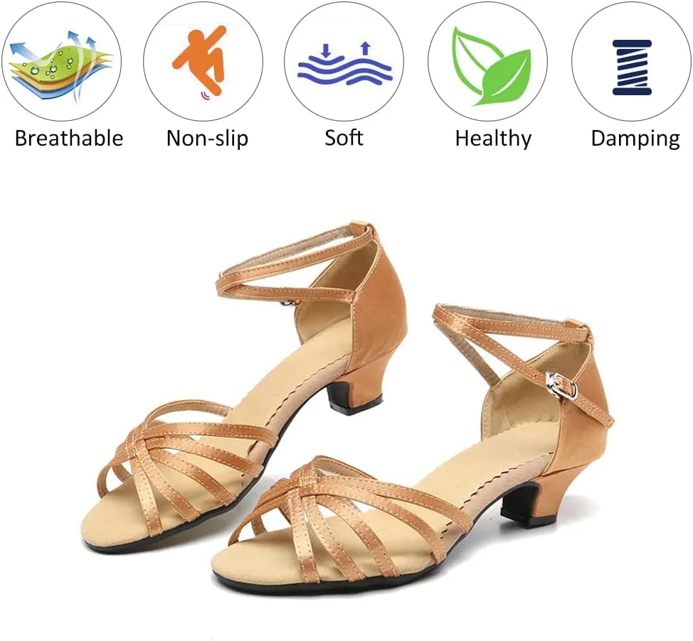 DKZSYIM Women's Satin Latin Dance Shoes Ballroom Salsa Performance Practice Dancing Shoes,Model LP-1213ZS
