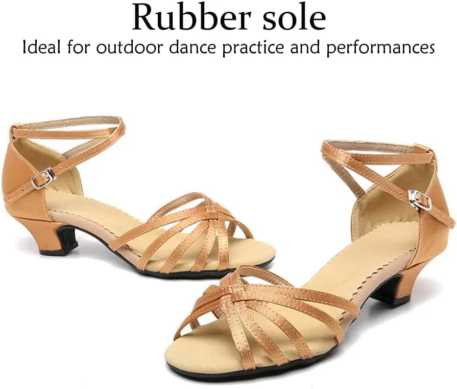 DKZSYIM Women's Satin Latin Dance Shoes Ballroom Salsa Performance Practice Dancing Shoes,Model LP-1213ZS