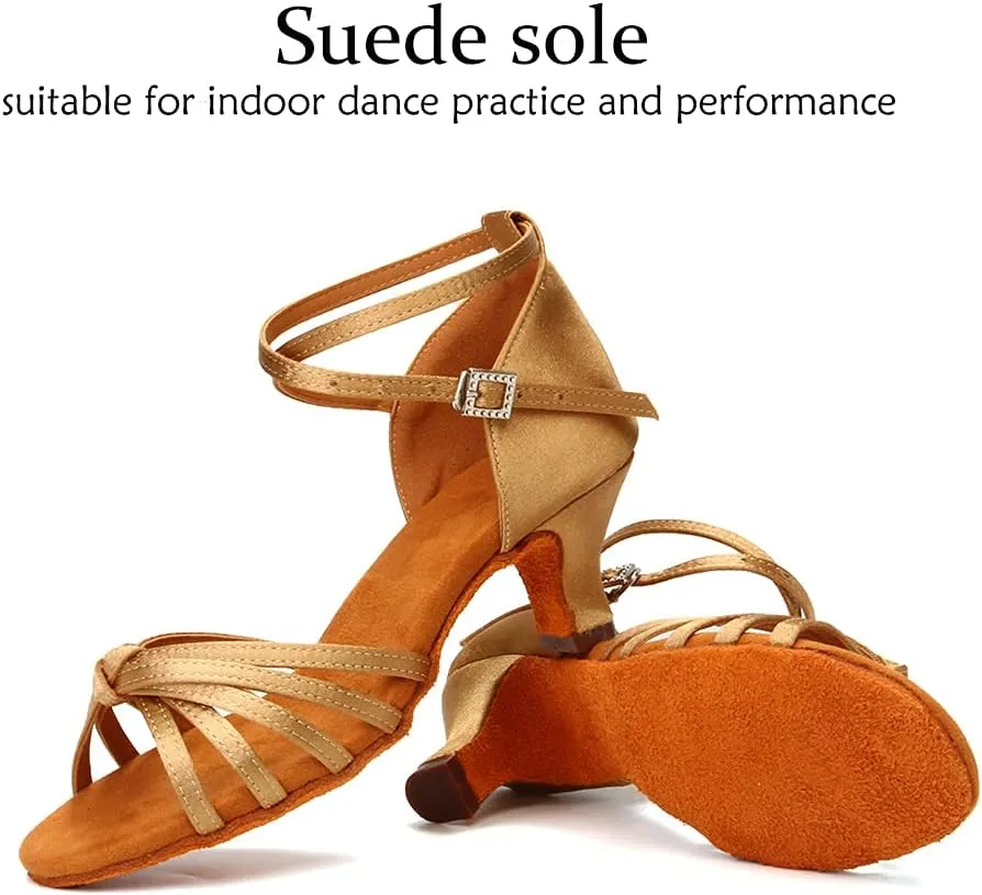 DKZSYIM Women's Satin Latin Dance Shoes Professional Ballroom Salsa Practice Performance Dancing Shoes,Model 217