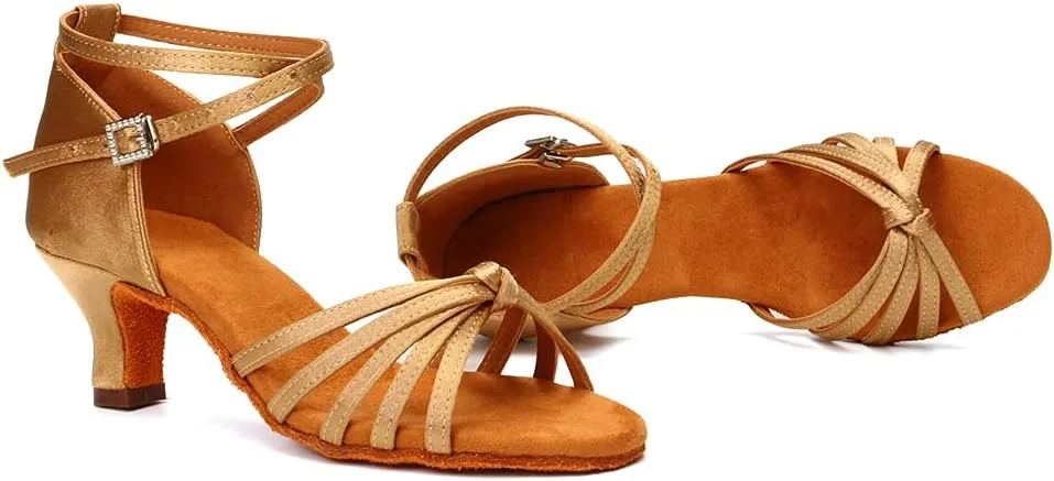 DKZSYIM Women's Satin Latin Dance Shoes Professional Ballroom Salsa Practice Performance Dancing Shoes,Model 217