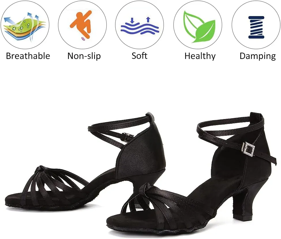 DKZSYIM Women's Satin Latin Dance Shoes Professional Ballroom Salsa Practice Performance Dancing Shoes,Model 217