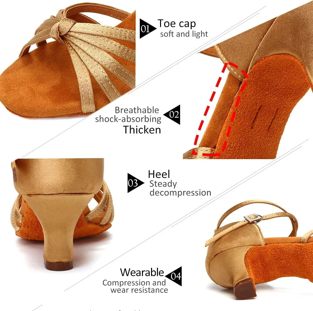 DKZSYIM Women's Satin Latin Dance Shoes Professional Ballroom Salsa Practice Performance Dancing Shoes,Model 217