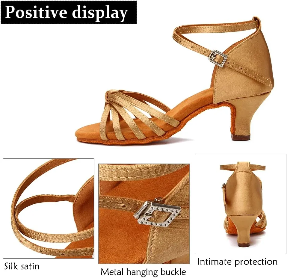 DKZSYIM Women's Satin Latin Dance Shoes Professional Ballroom Salsa Practice Performance Dancing Shoes,Model 217