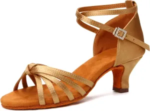 DKZSYIM Women's Satin Latin Dance Shoes Professional Ballroom Salsa Practice Performance Dancing Shoes,Model 217