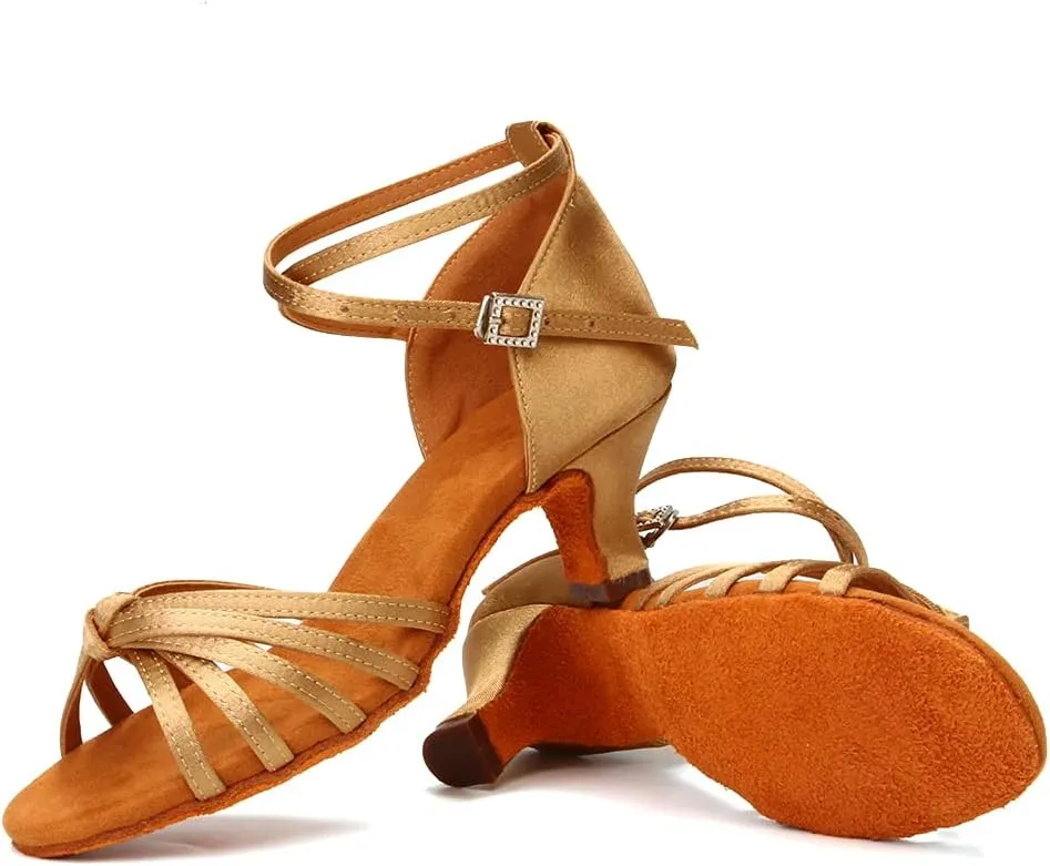 DKZSYIM Women's Satin Latin Dance Shoes Professional Ballroom Salsa Practice Performance Dancing Shoes,Model 217