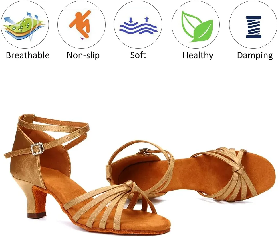 DKZSYIM Women's Satin Latin Dance Shoes Professional Ballroom Salsa Practice Performance Dancing Shoes,Model 217
