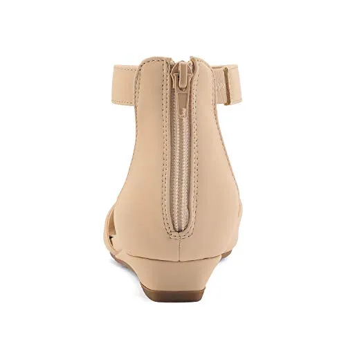 DREAM PAIRS Women's Nude Nubuck Low Wedge Ankle Strap Flats Shoes Size 10 M US Amiga