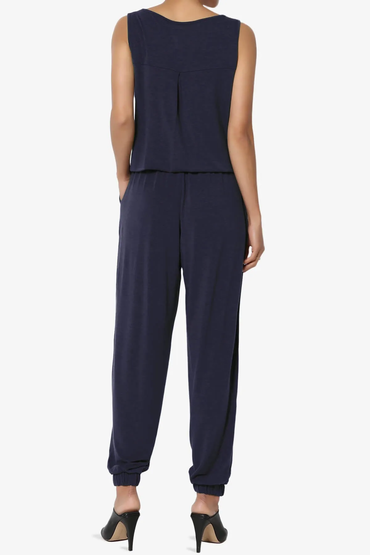 Entrada Button Scoop Neck Tank Jogger Jumpsuit PLUS