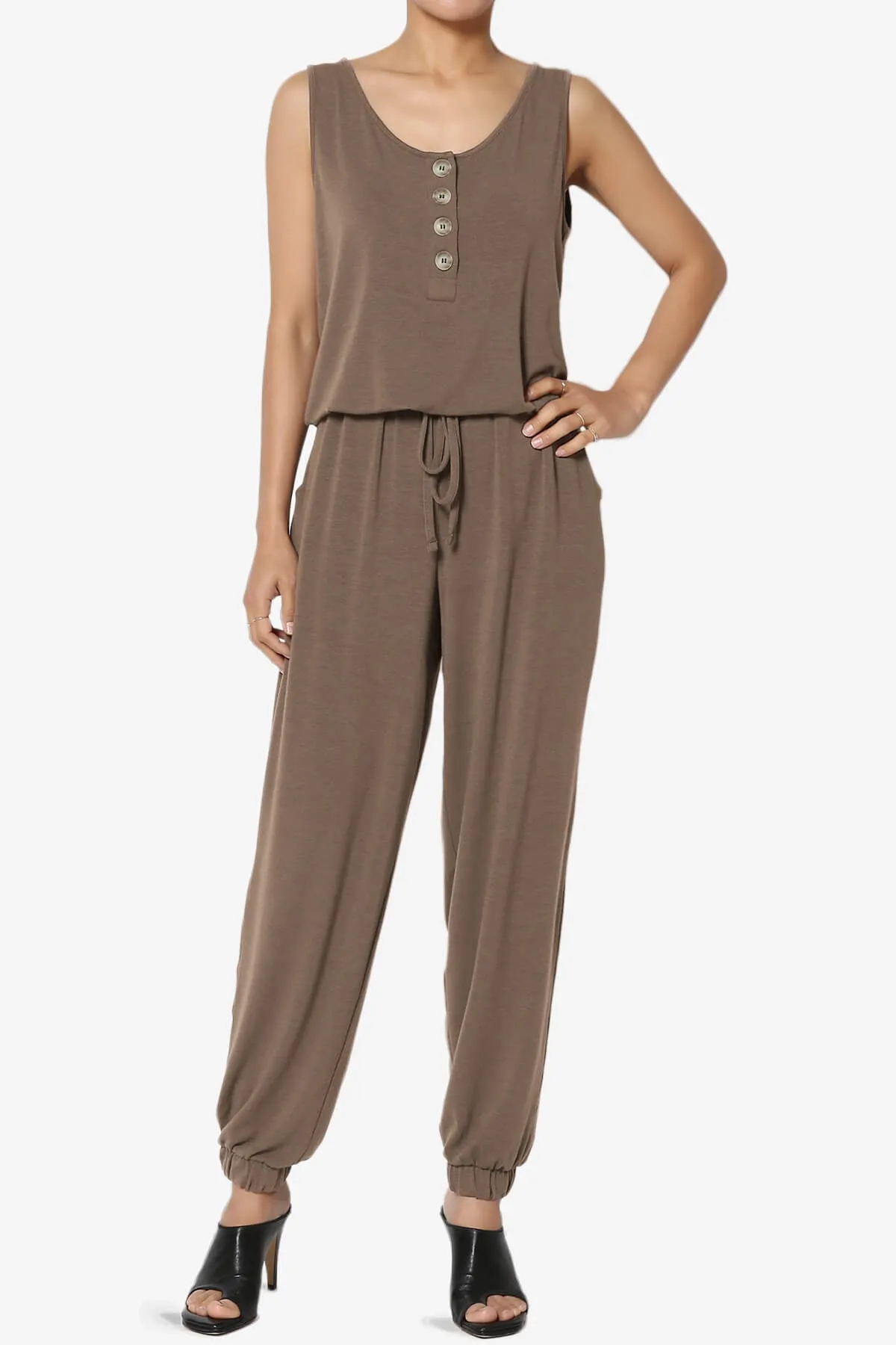 Entrada Button Scoop Neck Tank Jogger Jumpsuit