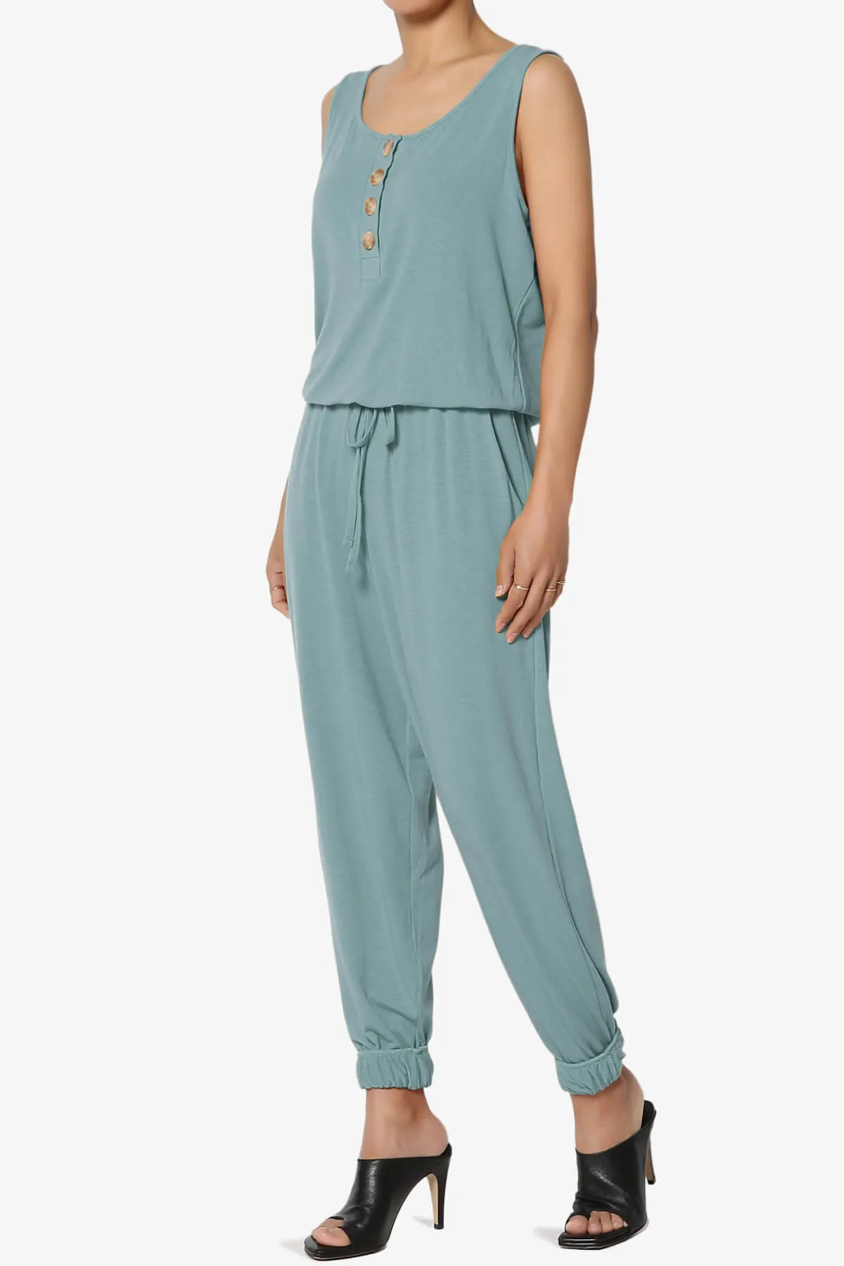 Entrada Button Scoop Neck Tank Jogger Jumpsuit