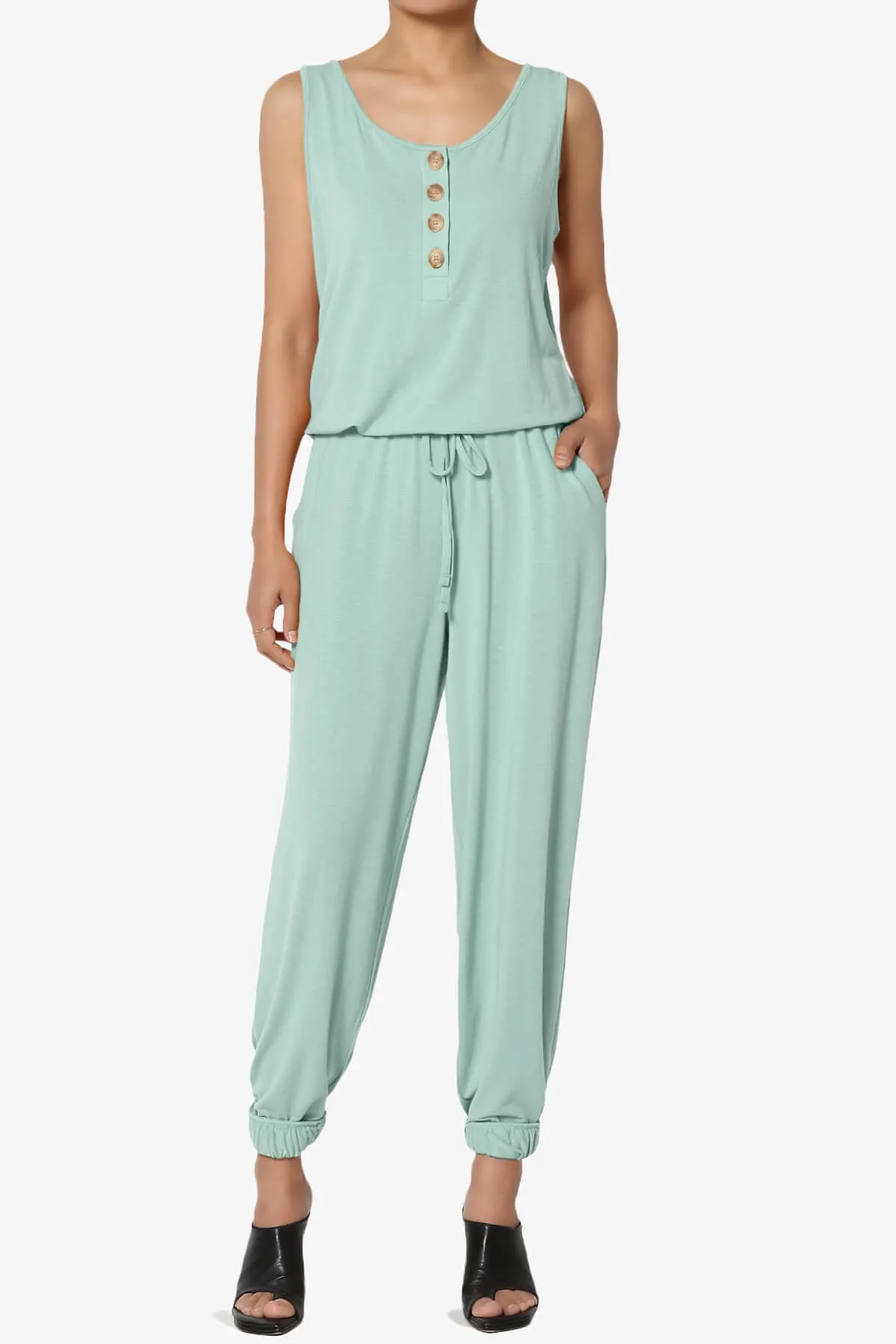Entrada Button Scoop Neck Tank Jogger Jumpsuit