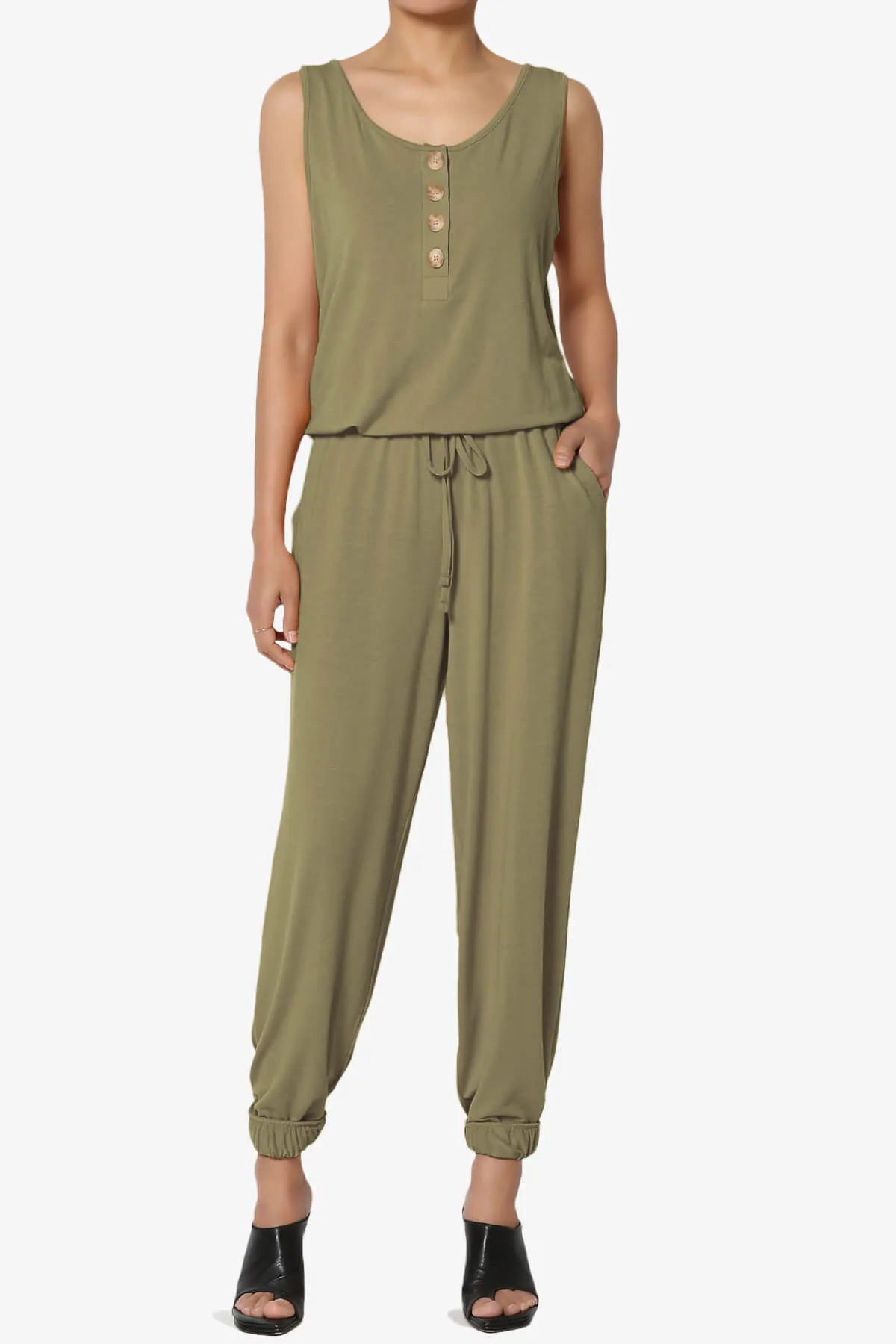Entrada Button Scoop Neck Tank Jogger Jumpsuit