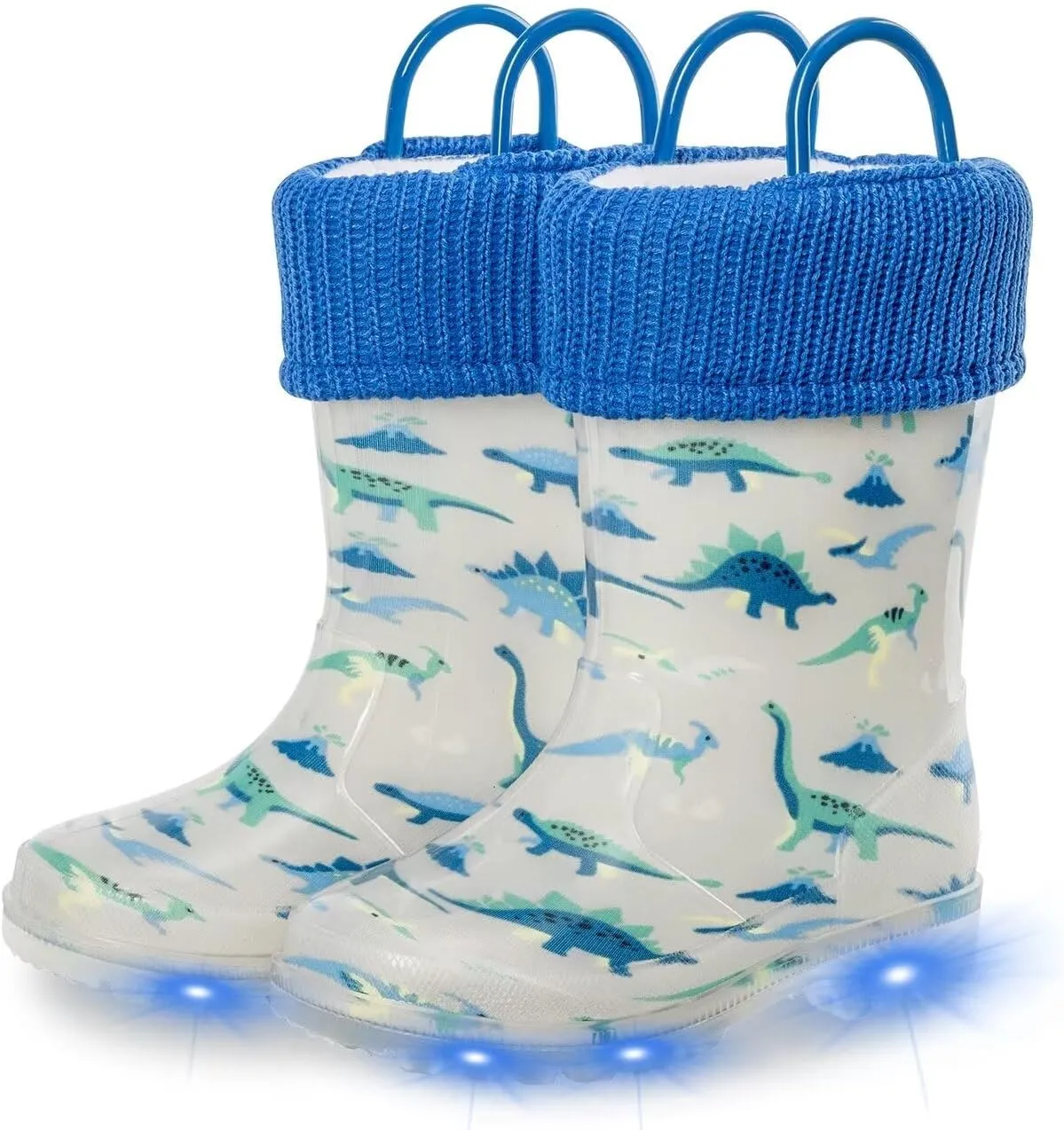 EUXTERPA Toddler Kids Light Up/Solid Color Rain Boots Waterproof Warm Fleece Lined Boots for Boys Girls Winter Snow Boots