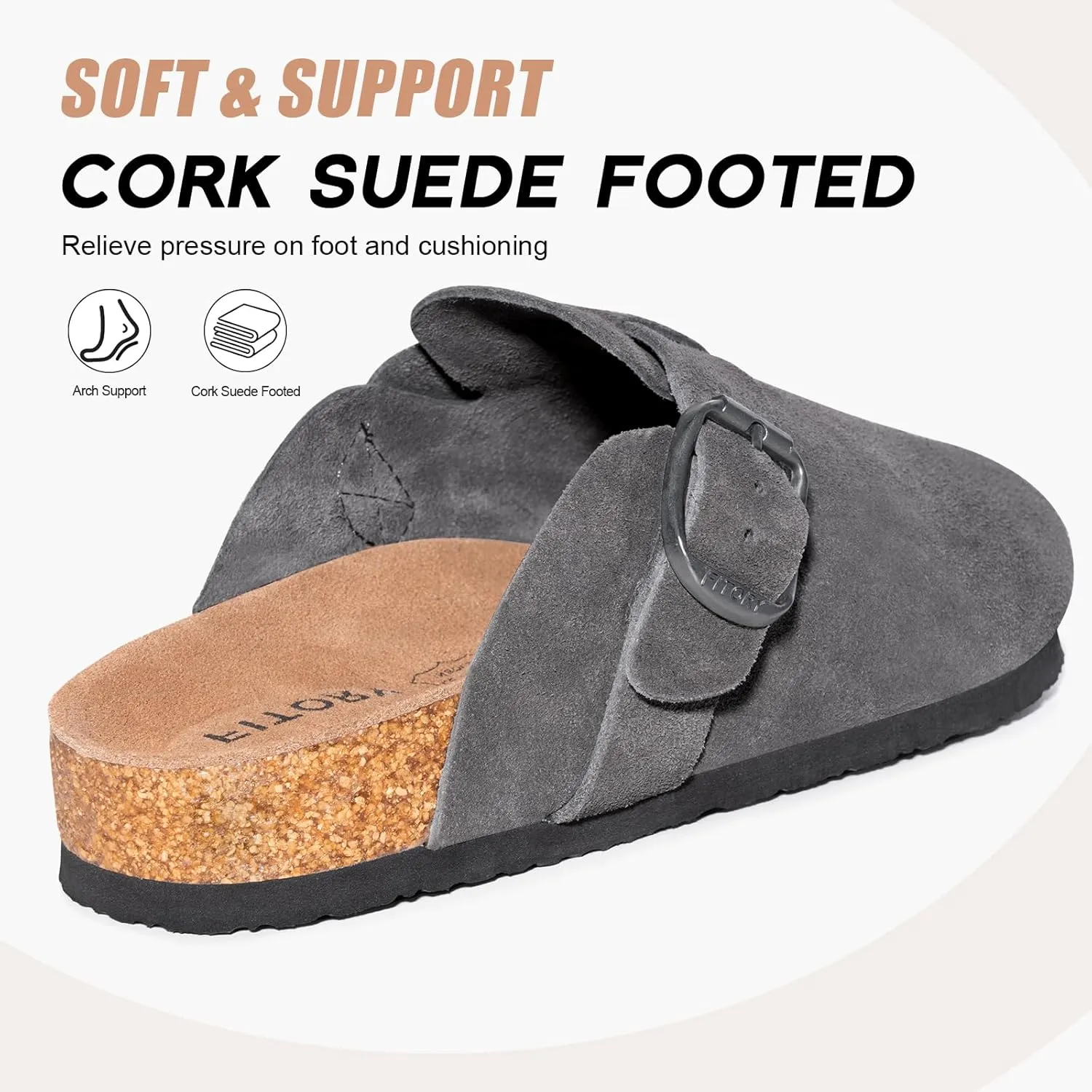 FITORY Mens Suede Clogs with Arch SupportLeather Cork Footed Mules Size 7-14