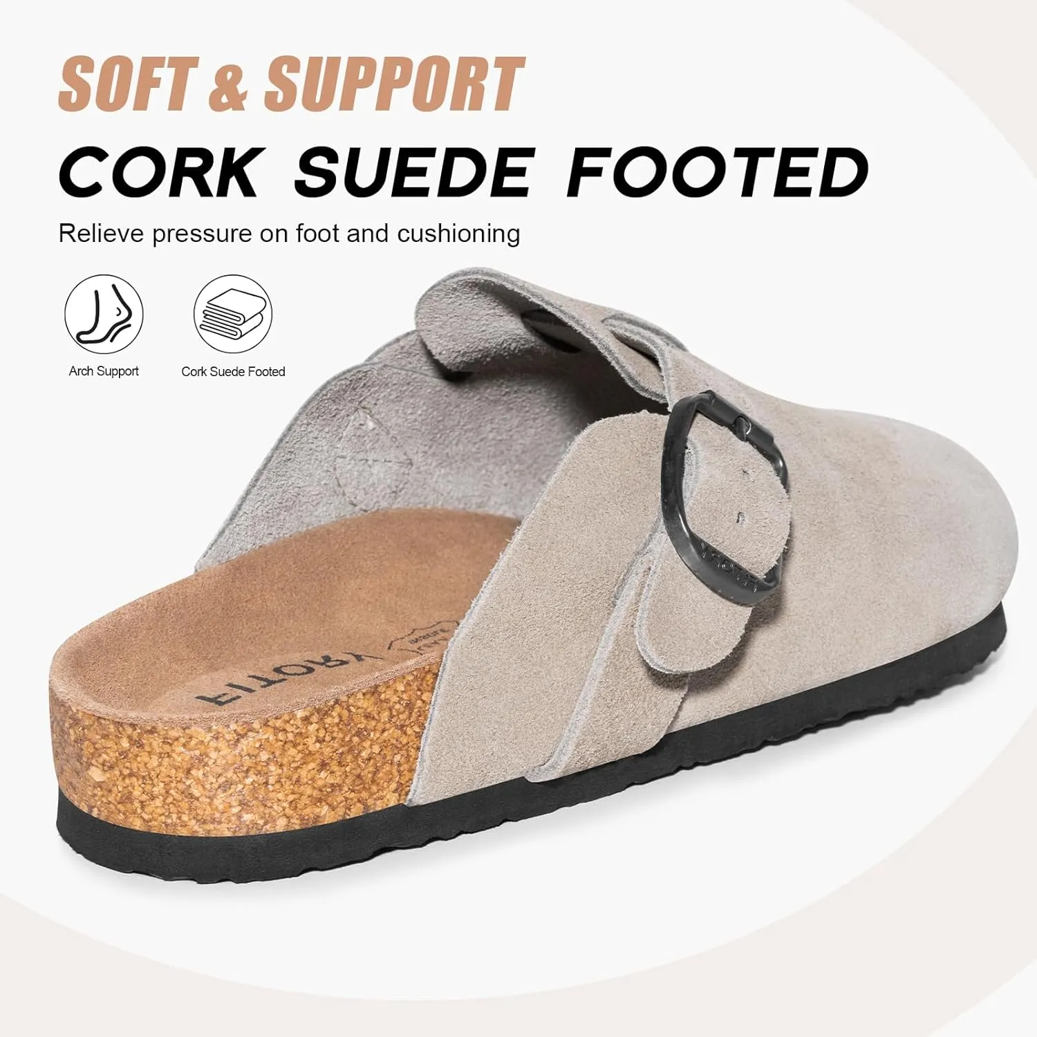 FITORY Mens Suede Clogs with Arch SupportLeather Cork Footed Mules Size 7-14
