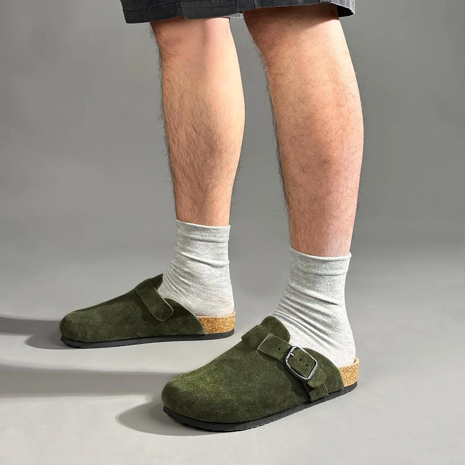 FITORY Mens Suede Clogs with Arch SupportLeather Cork Footed Mules Size 7-14