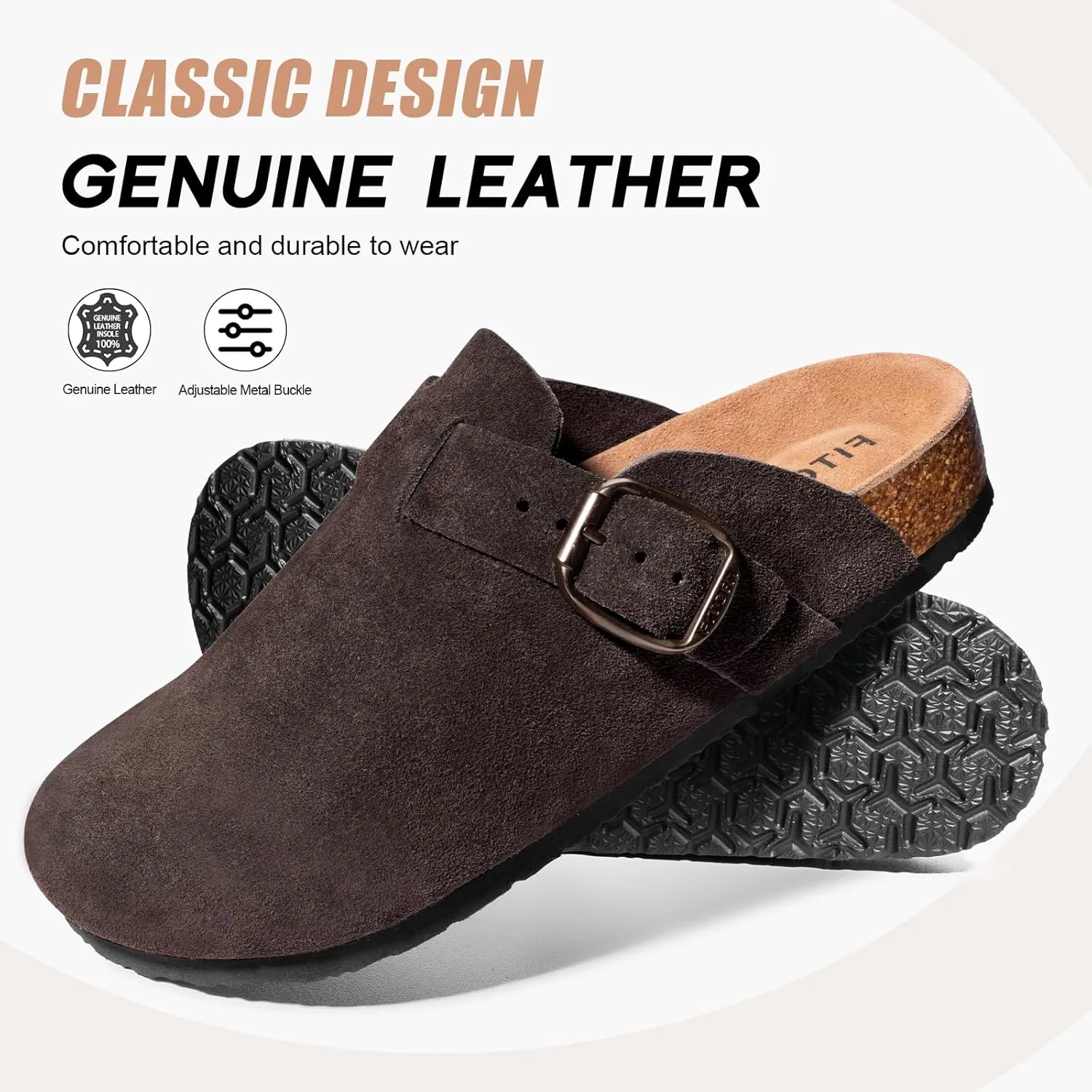 FITORY Mens Suede Clogs with Arch SupportLeather Cork Footed Mules Size 7-14