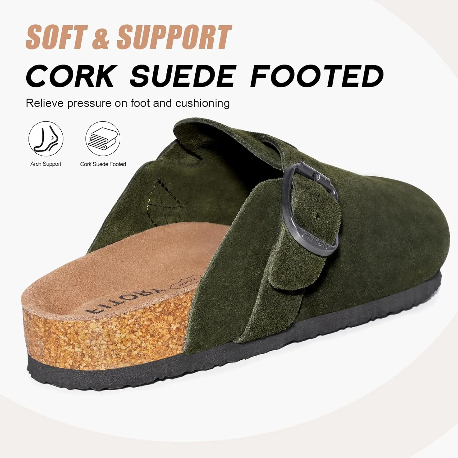 FITORY Mens Suede Clogs with Arch SupportLeather Cork Footed Mules Size 7-14