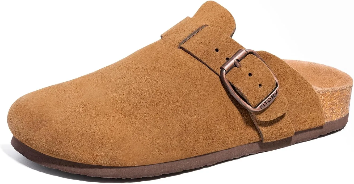 FITORY Mens Suede Clogs with Arch SupportLeather Cork Footed Mules Size 7-14