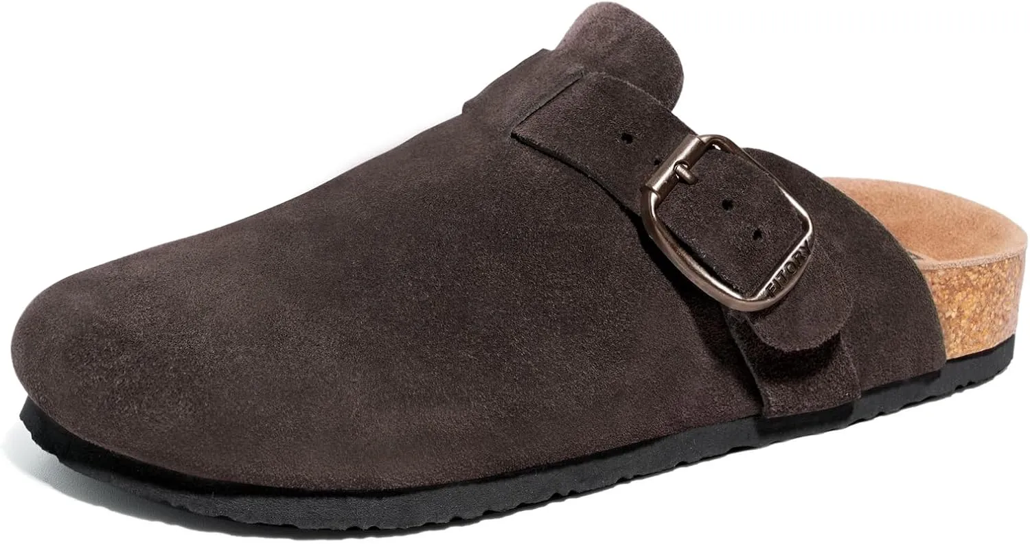 FITORY Mens Suede Clogs with Arch SupportLeather Cork Footed Mules Size 7-14