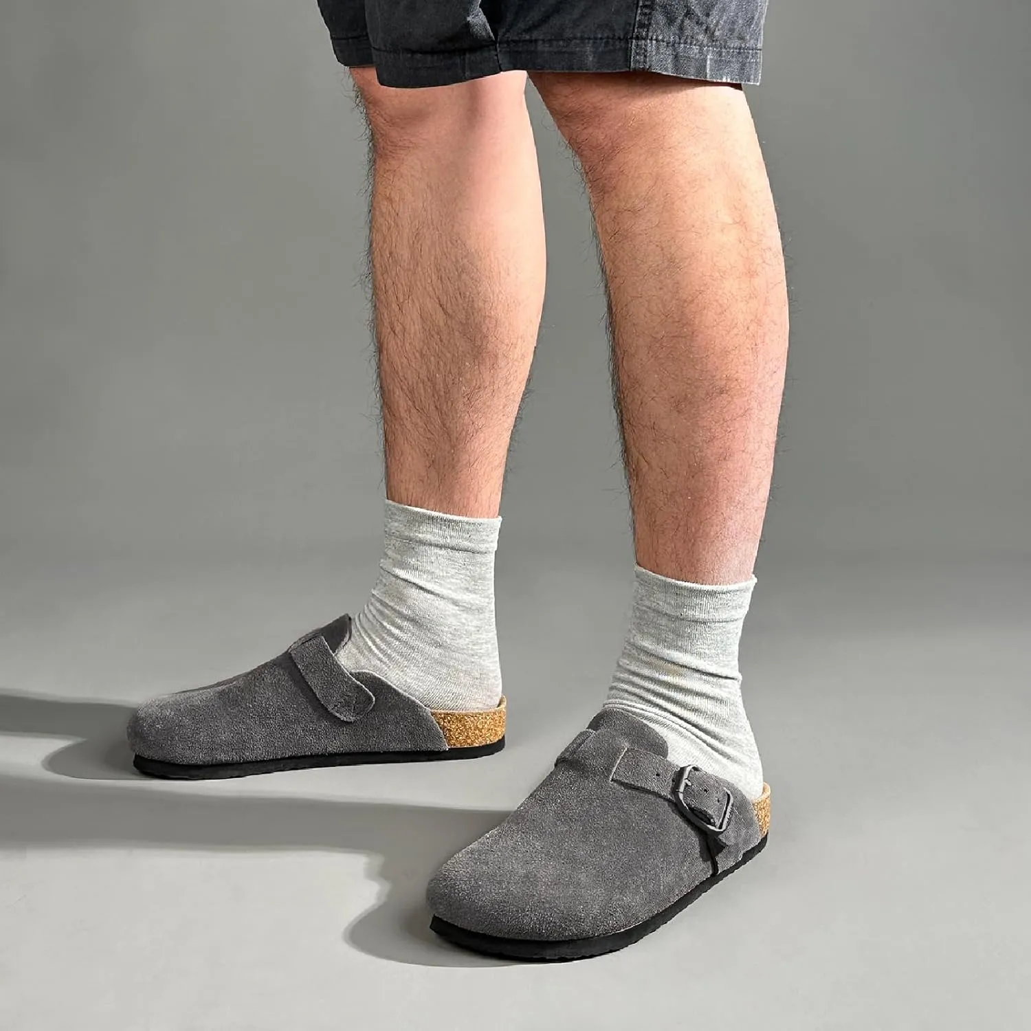 FITORY Mens Suede Clogs with Arch SupportLeather Cork Footed Mules Size 7-14