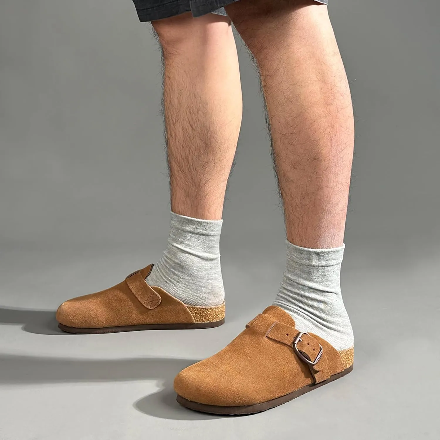 FITORY Mens Suede Clogs with Arch SupportLeather Cork Footed Mules Size 7-14