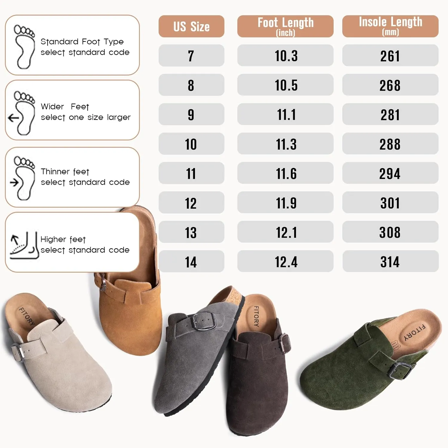 FITORY Mens Suede Clogs with Arch SupportLeather Cork Footed Mules Size 7-14