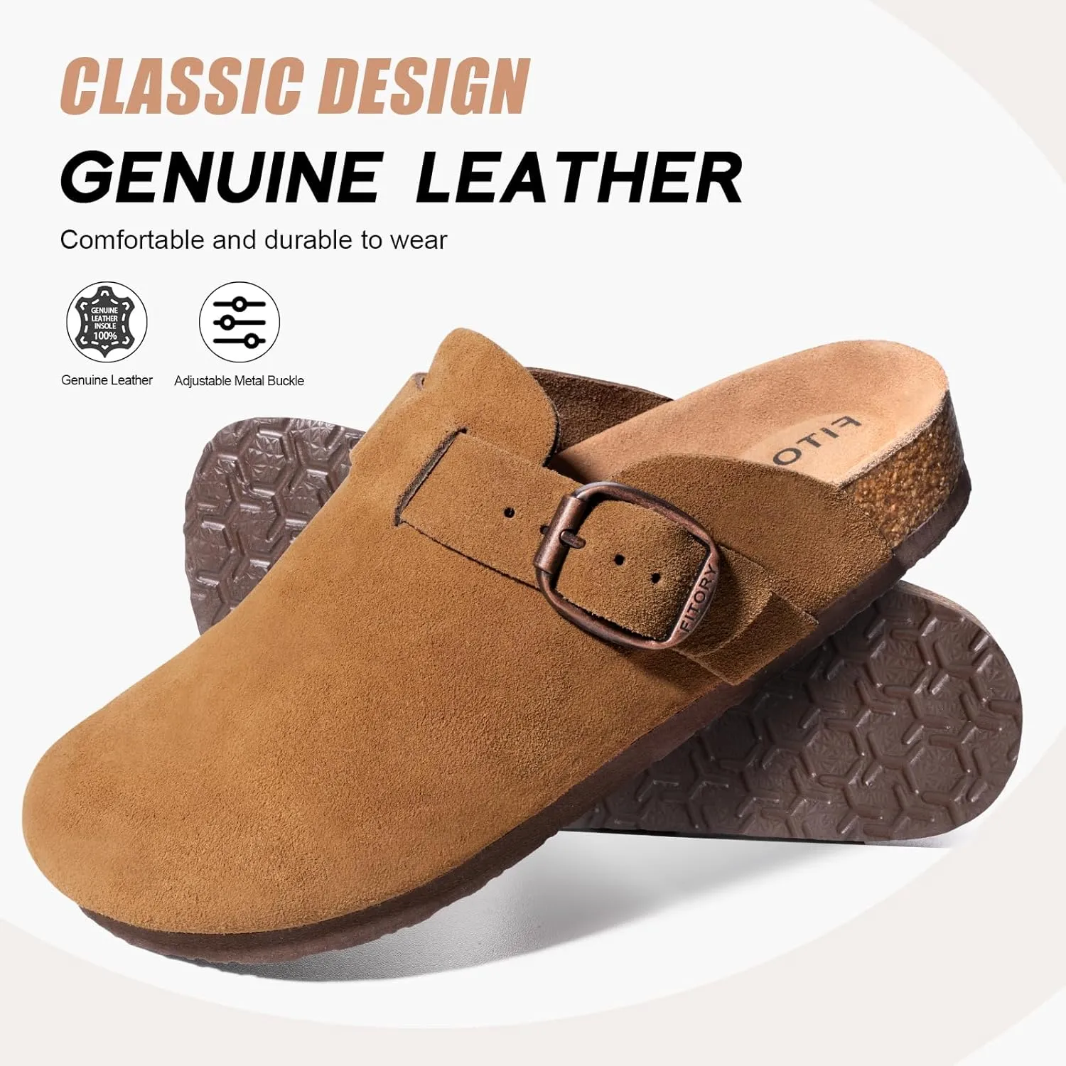 FITORY Mens Suede Clogs with Arch SupportLeather Cork Footed Mules Size 7-14