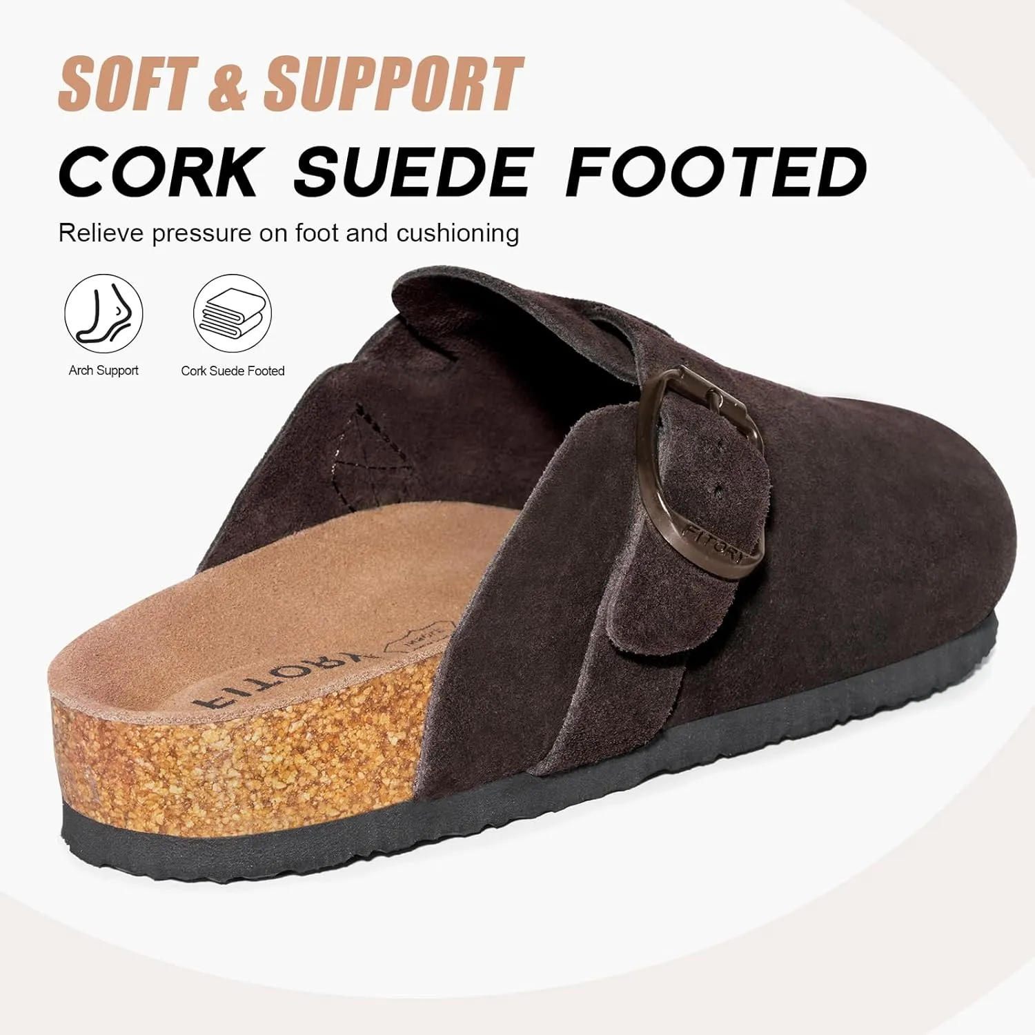 FITORY Mens Suede Clogs with Arch SupportLeather Cork Footed Mules Size 7-14