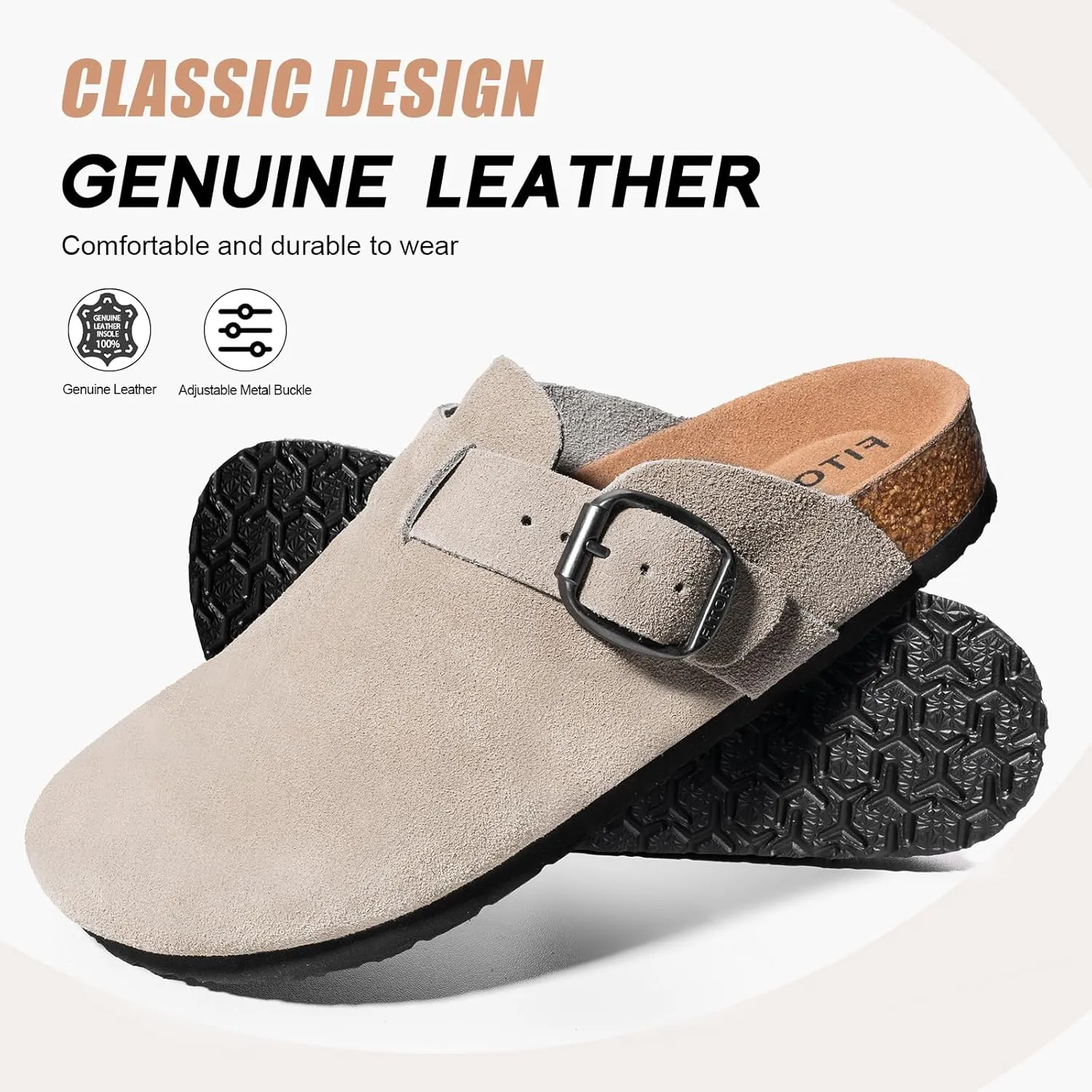 FITORY Mens Suede Clogs with Arch SupportLeather Cork Footed Mules Size 7-14